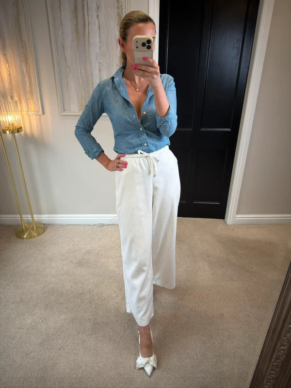 Hollister White Linen Blend Trousers Large