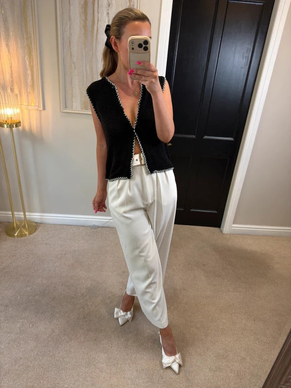 ASOS Black & White Crochet Waistcoat Small