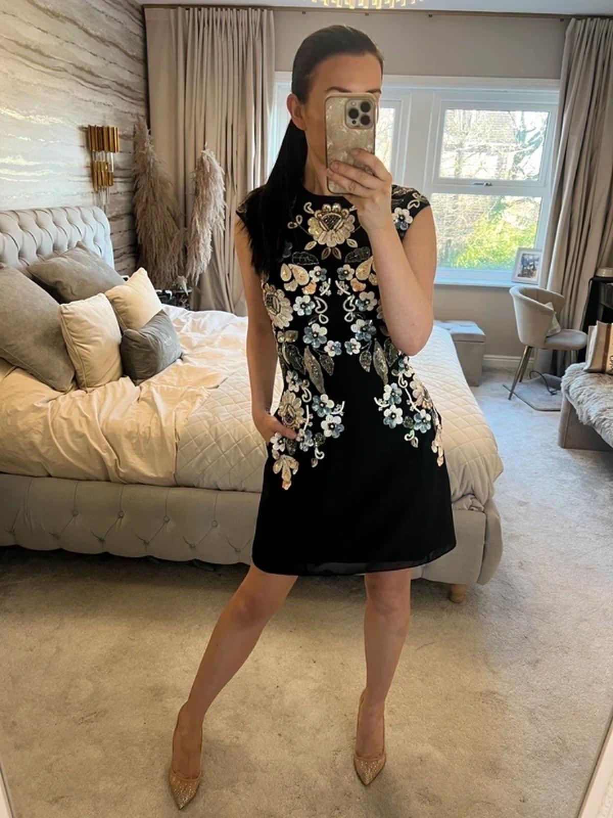 Needle & Thread Black Embellished Floral Dress 8