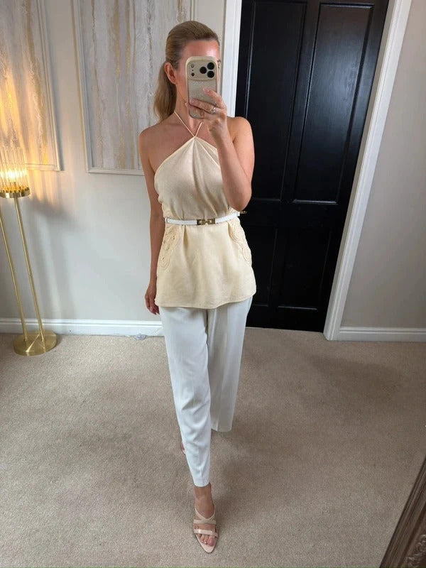 M&S Cream Linen Blend Crochet Blouse 14