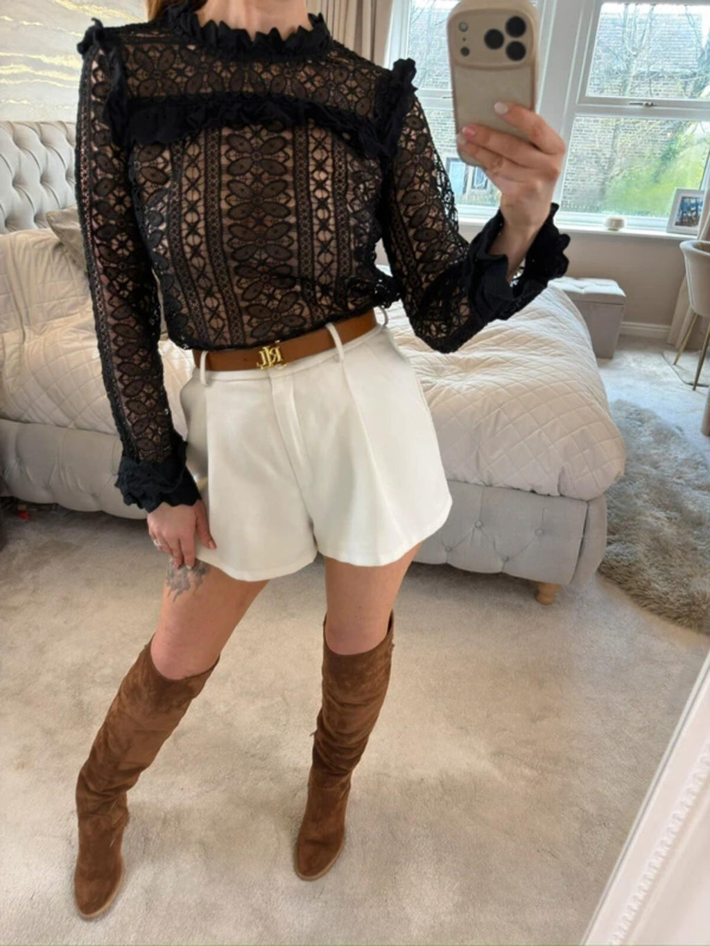 Monsoon Black Sheer Lace Boho Frill Blouse 10