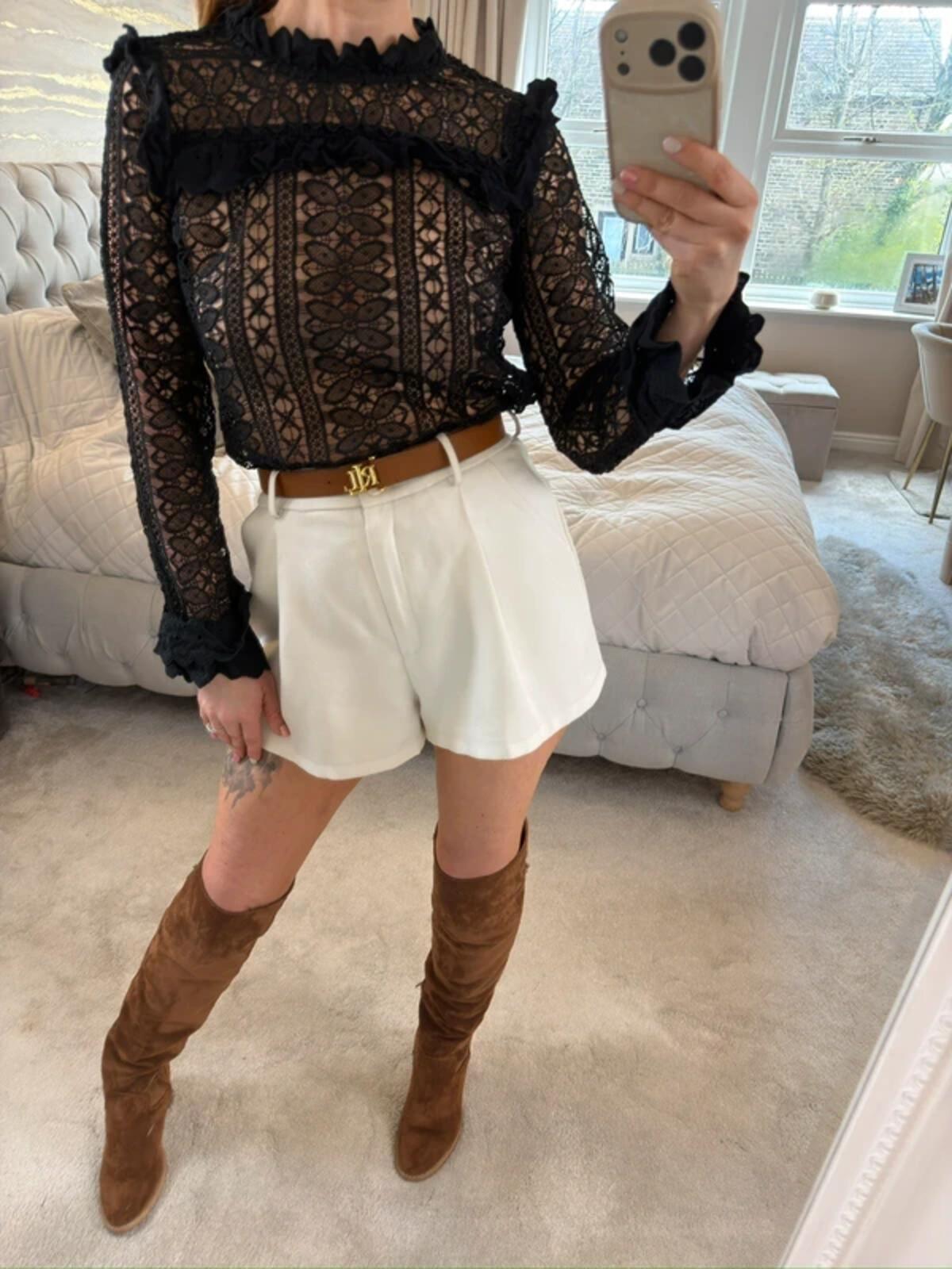 Monsoon Black Sheer Lace Boho Frill Blouse 10