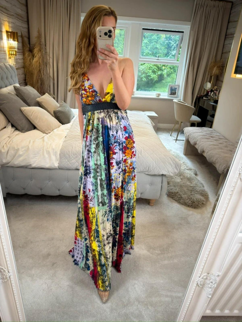 Firetrap Multicoloured Floral Jersey Plait Maxi Dress Medium