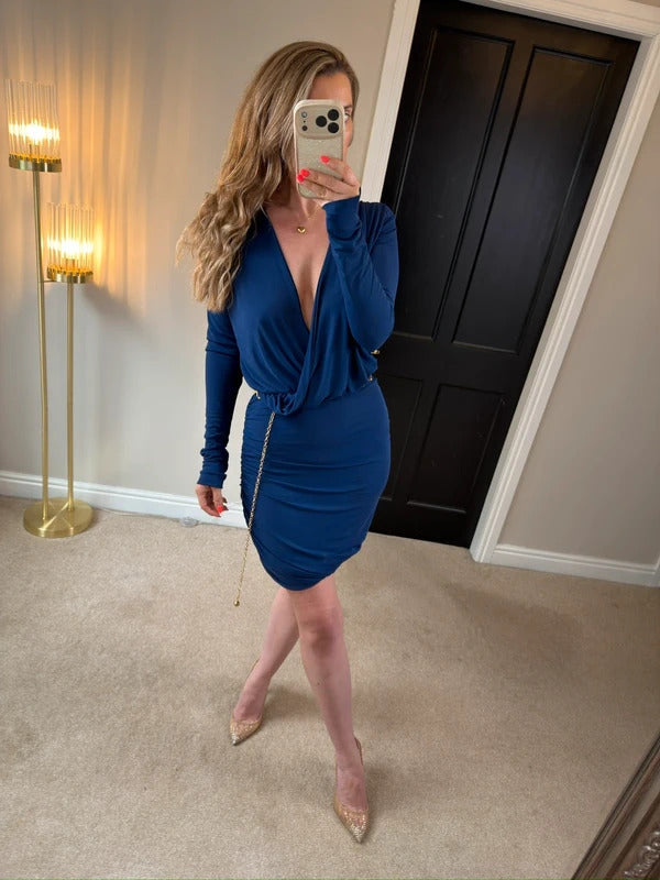 Gorgeous Couture Navy Plunge Dress Small