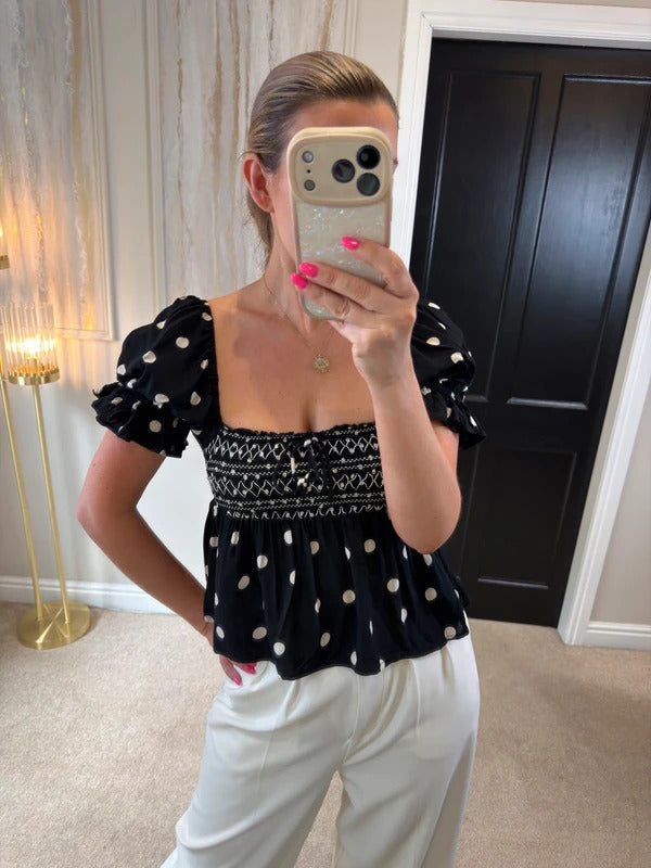 River Island Black Polka Dot Boho Blouse XS