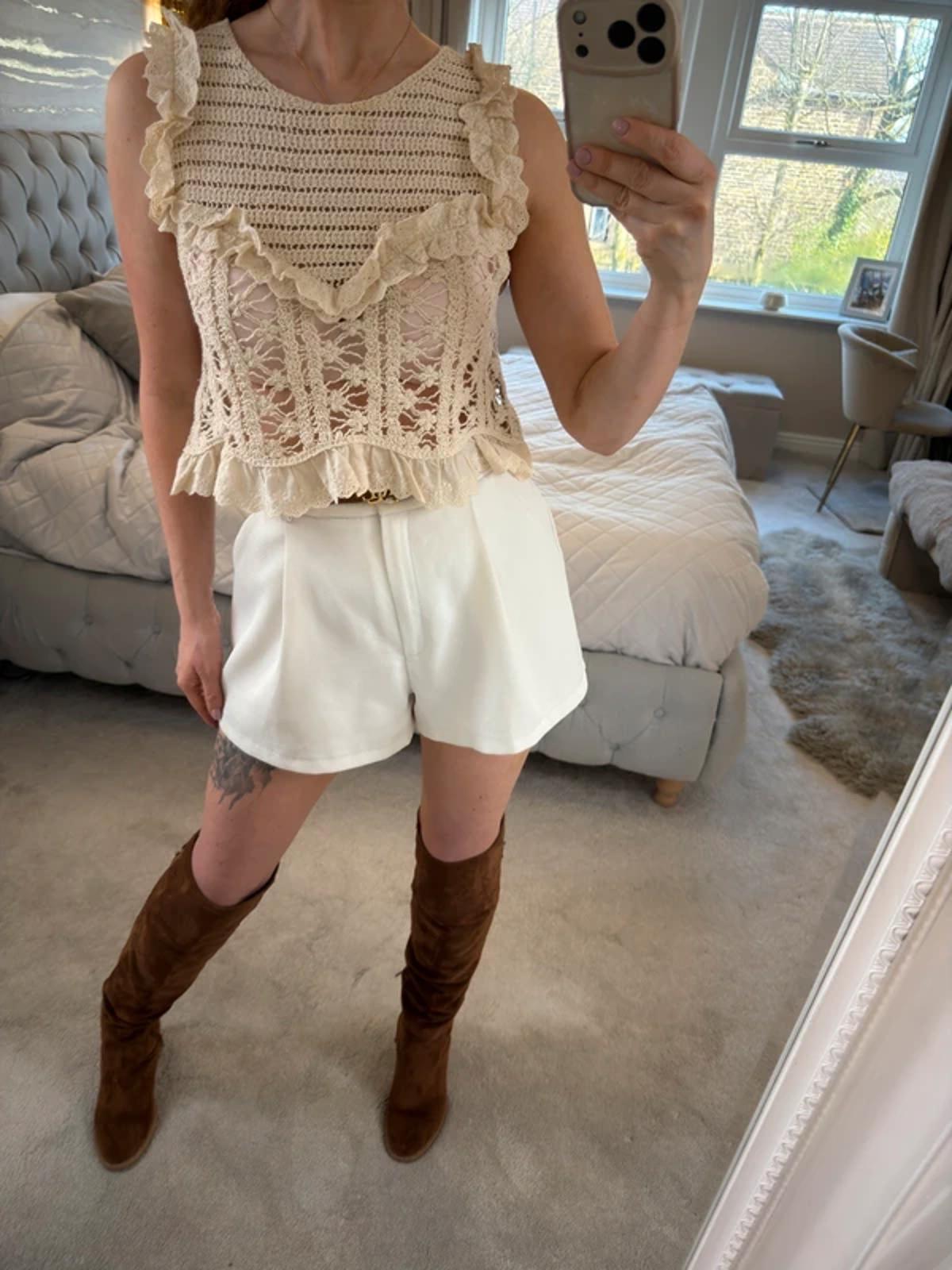 Zara Cream Crochet Lace Boho Top Medium