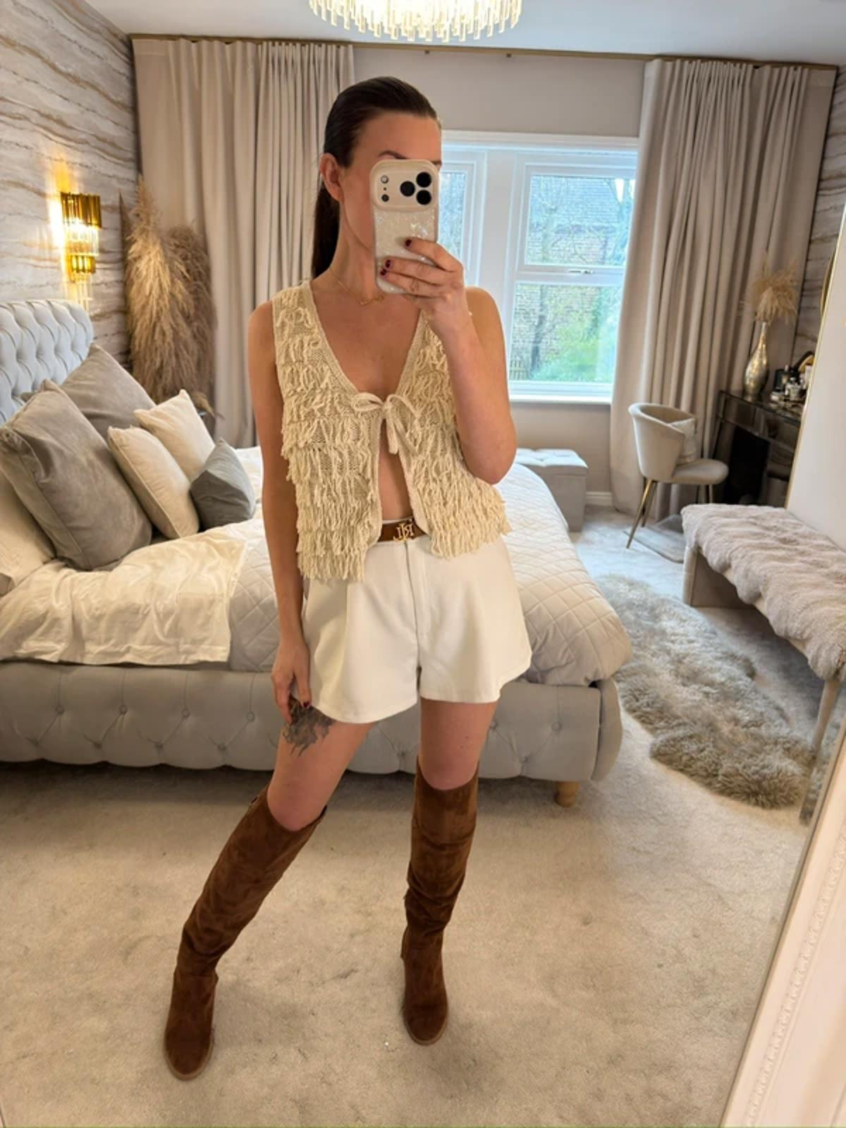 Cream Shaggy Boho Waistcoat 8