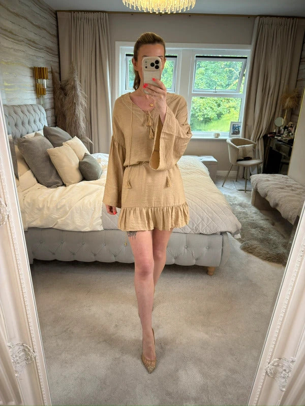 JQ By Jenerique Beige Boho Tassel Dress Large