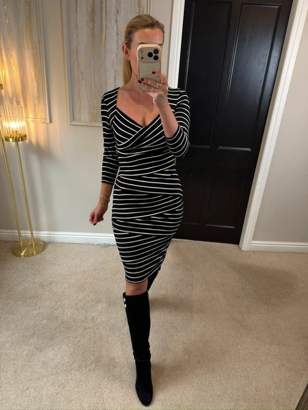 White House Black Market Black & White Stripe Dress