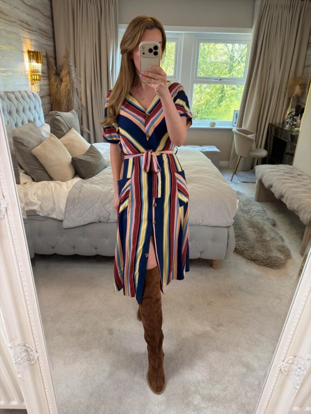 Warehouse Multicoloured Belted Midi Shirt Dress 10