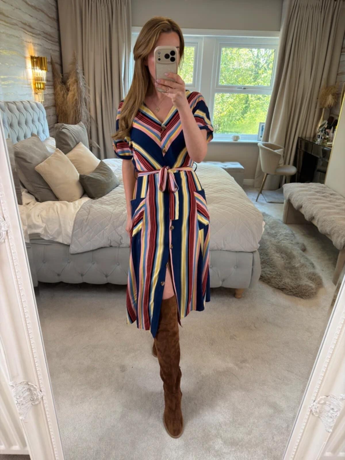 Warehouse Multicoloured Belted Midi Shirt Dress 10