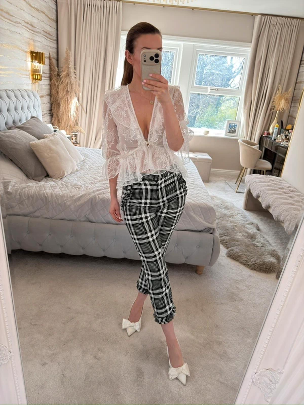 River Island Black & White Check Frill Cropped Trouser 6