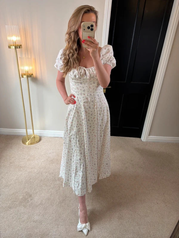 BNWT House of CB Tallulah White Floral Puff Sleeve Midi Dress