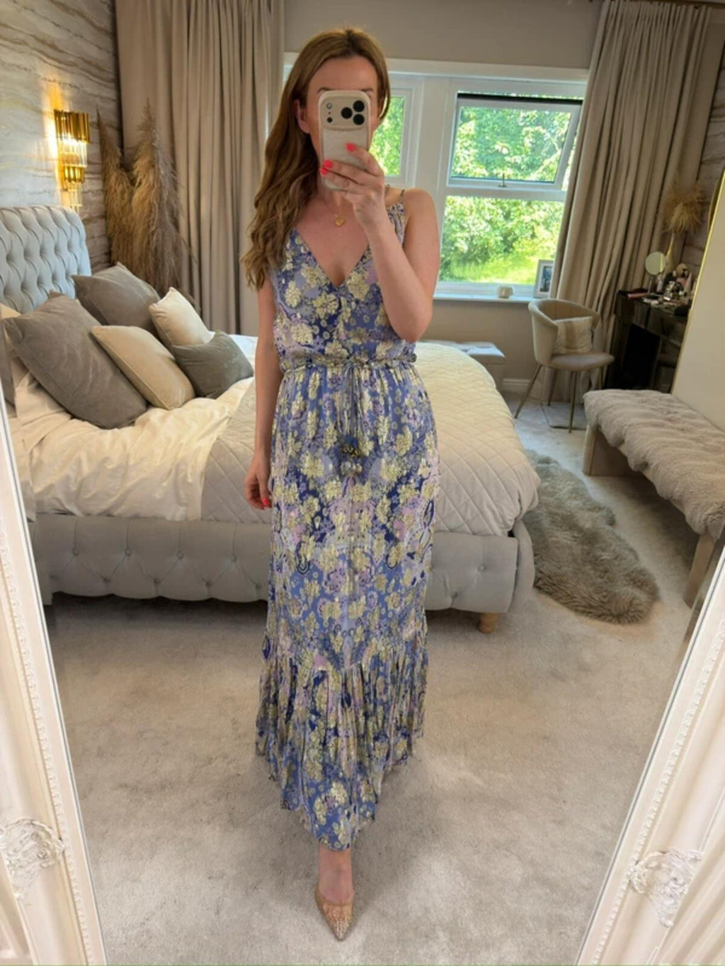 River Island Lilac & Gold Boho Tassel Maxi Dress 8