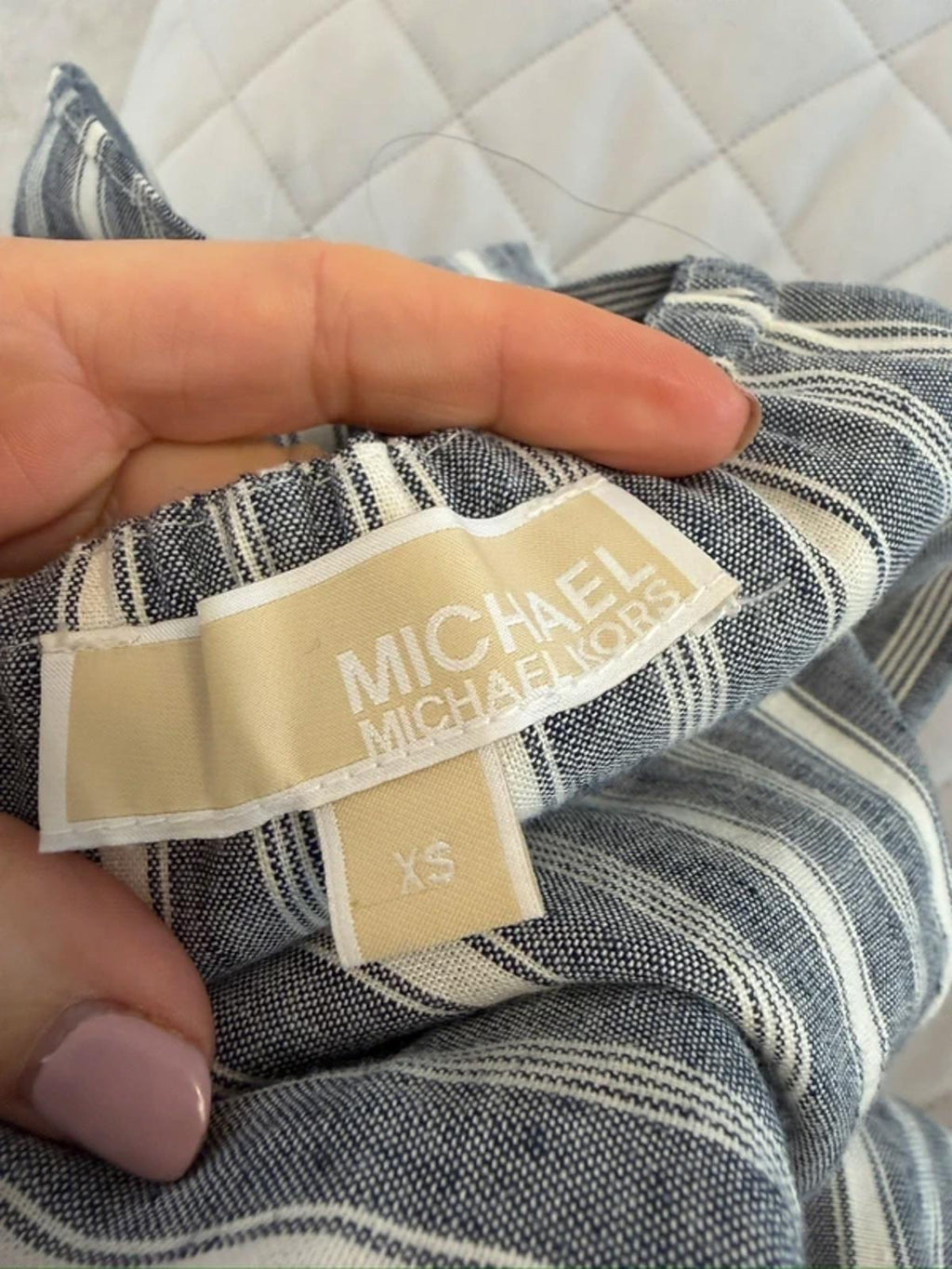 Michael Kors Stripe Tiered Linen Mix Midi Dress XS