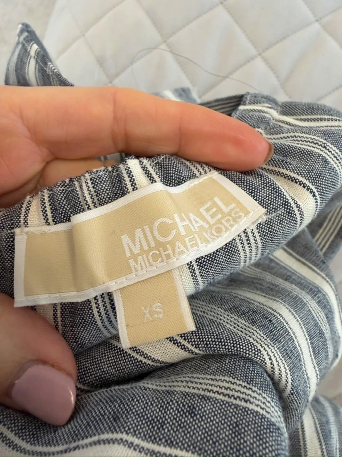 Michael Kors Stripe Tiered Linen Mix Midi Dress XS
