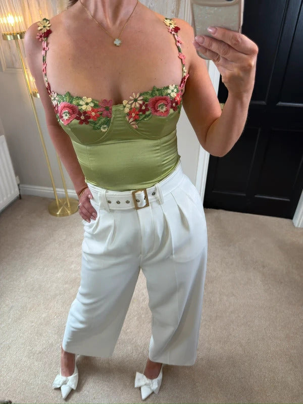 BNWT Princess Polly Green Satin Floral Bralette 6