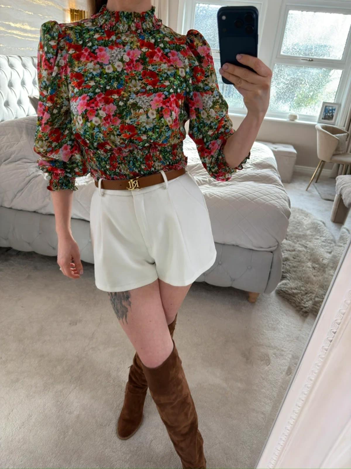Zara Satin Floral Puff Sleeve Blouse XS