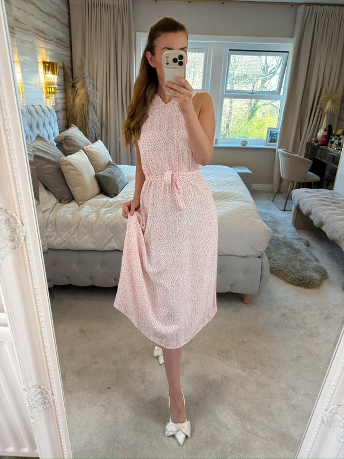 & Other Stories White & Red Belted Midi Dress 14