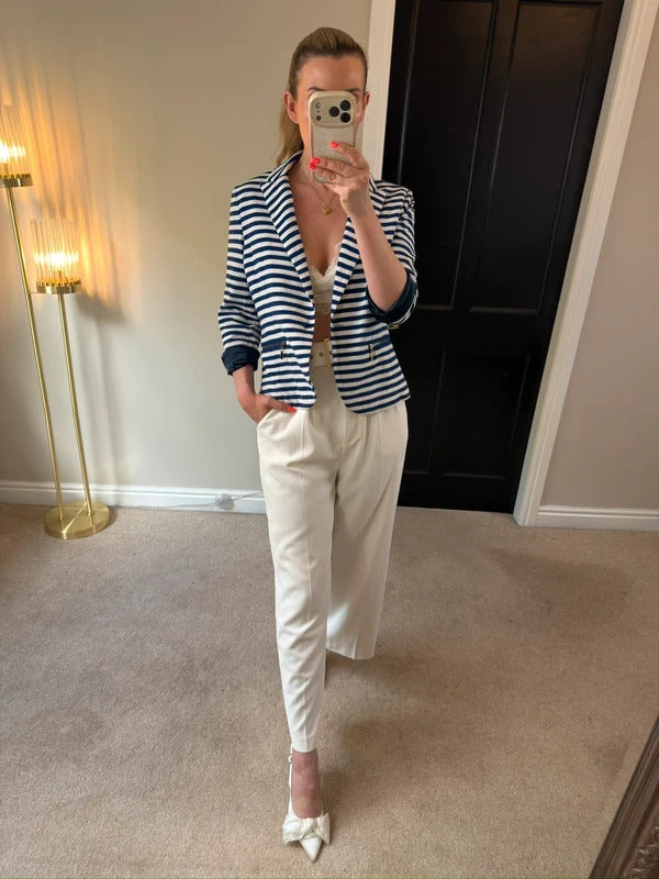 Donatella Firenze Navy & White Stripe Nautical Blazer Small