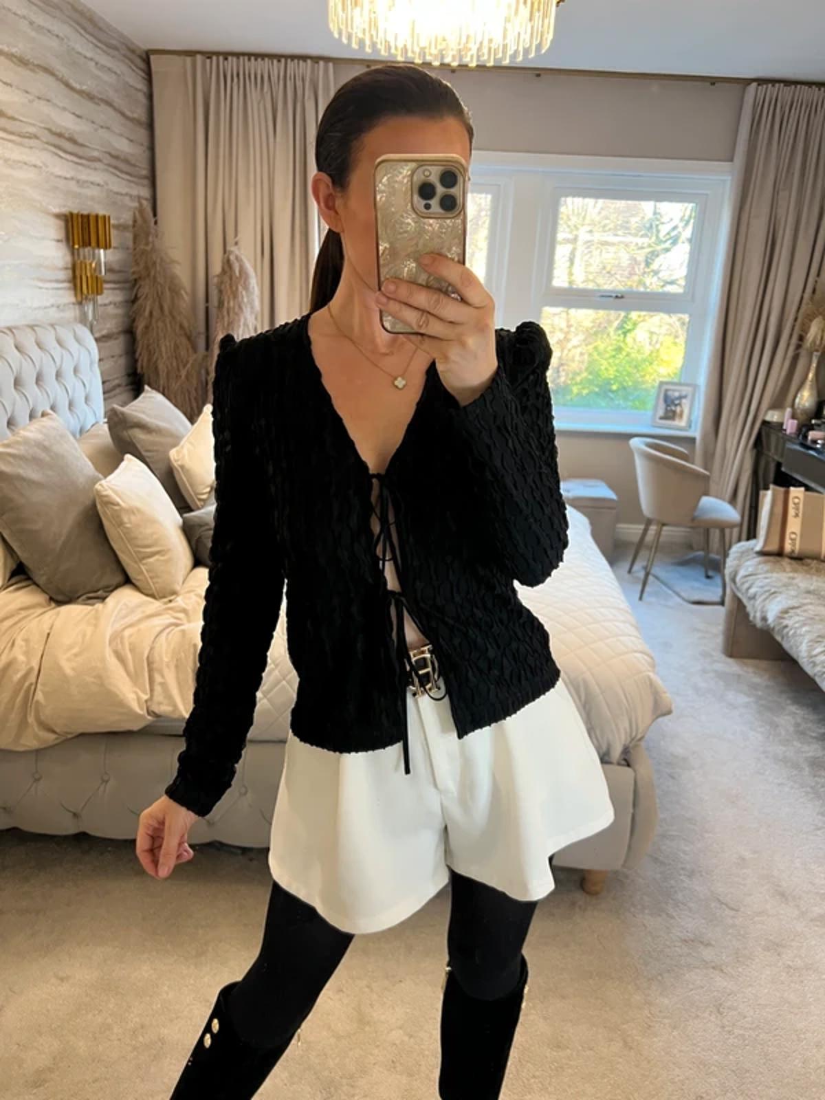 Lola May Black Tie Front Blouse 8