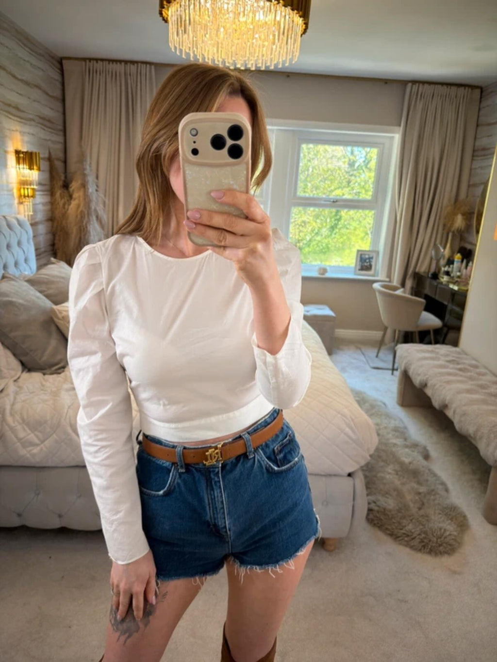 Zara White Puff Shoulder Blouse Small