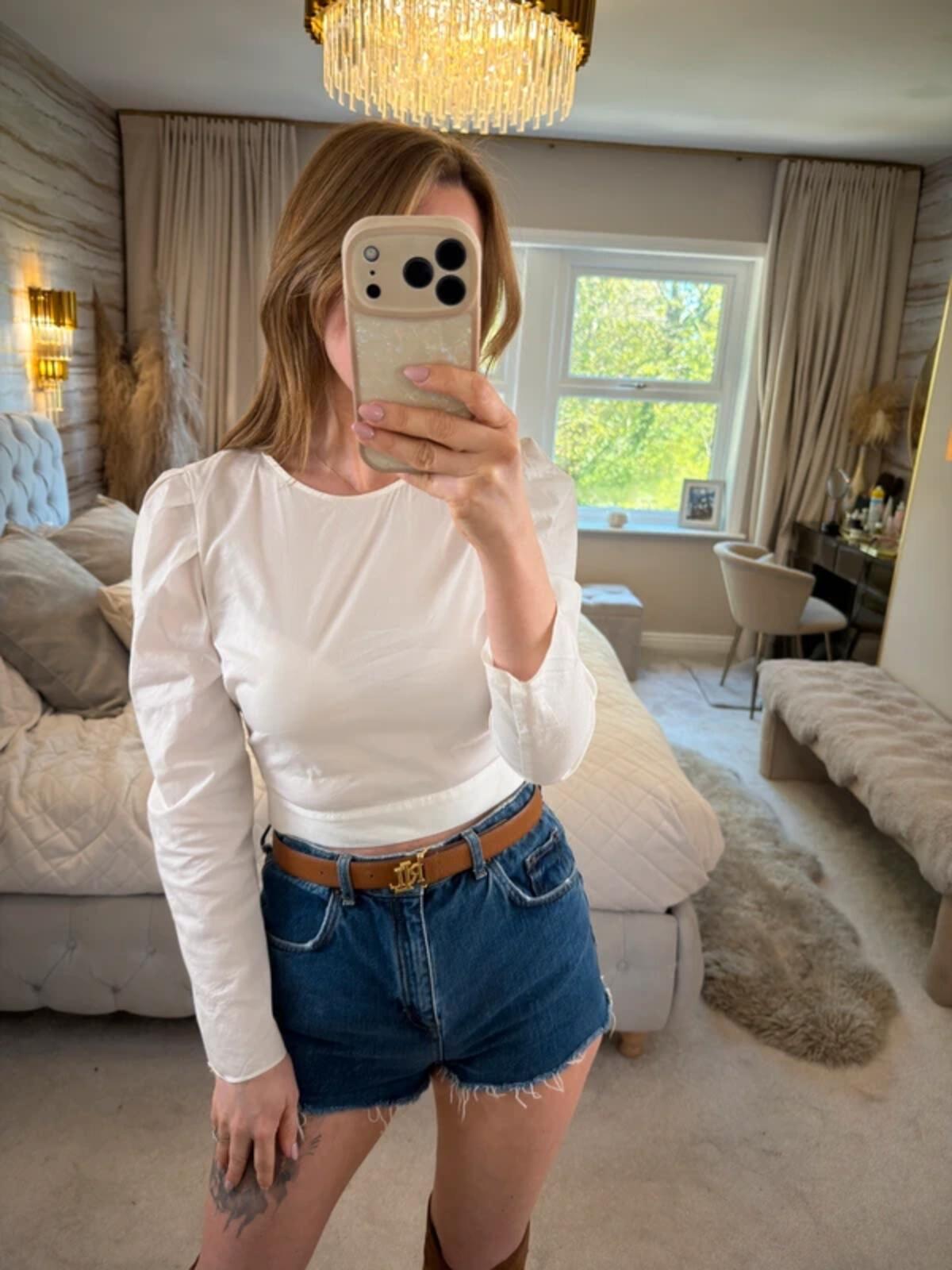 Zara White Puff Shoulder Blouse Small