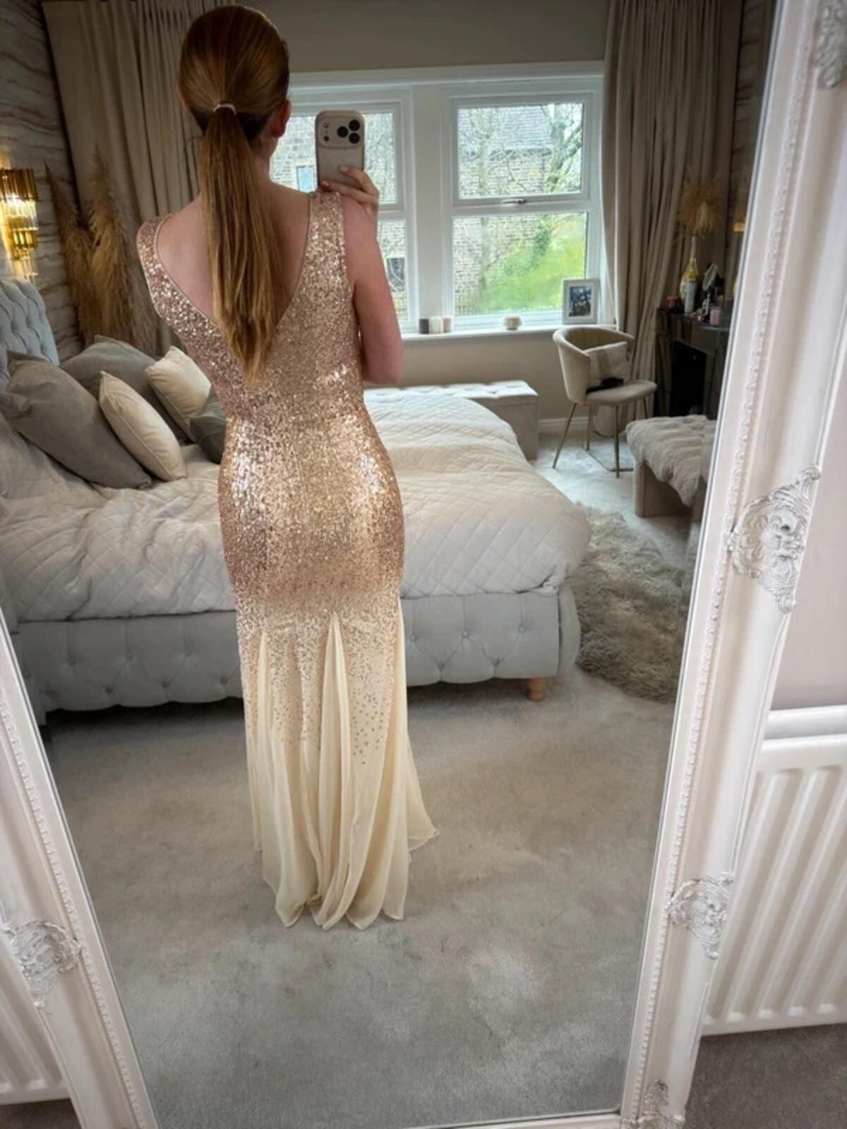 BNWT Goddiva Gold Sequin Evening Dress 6/8