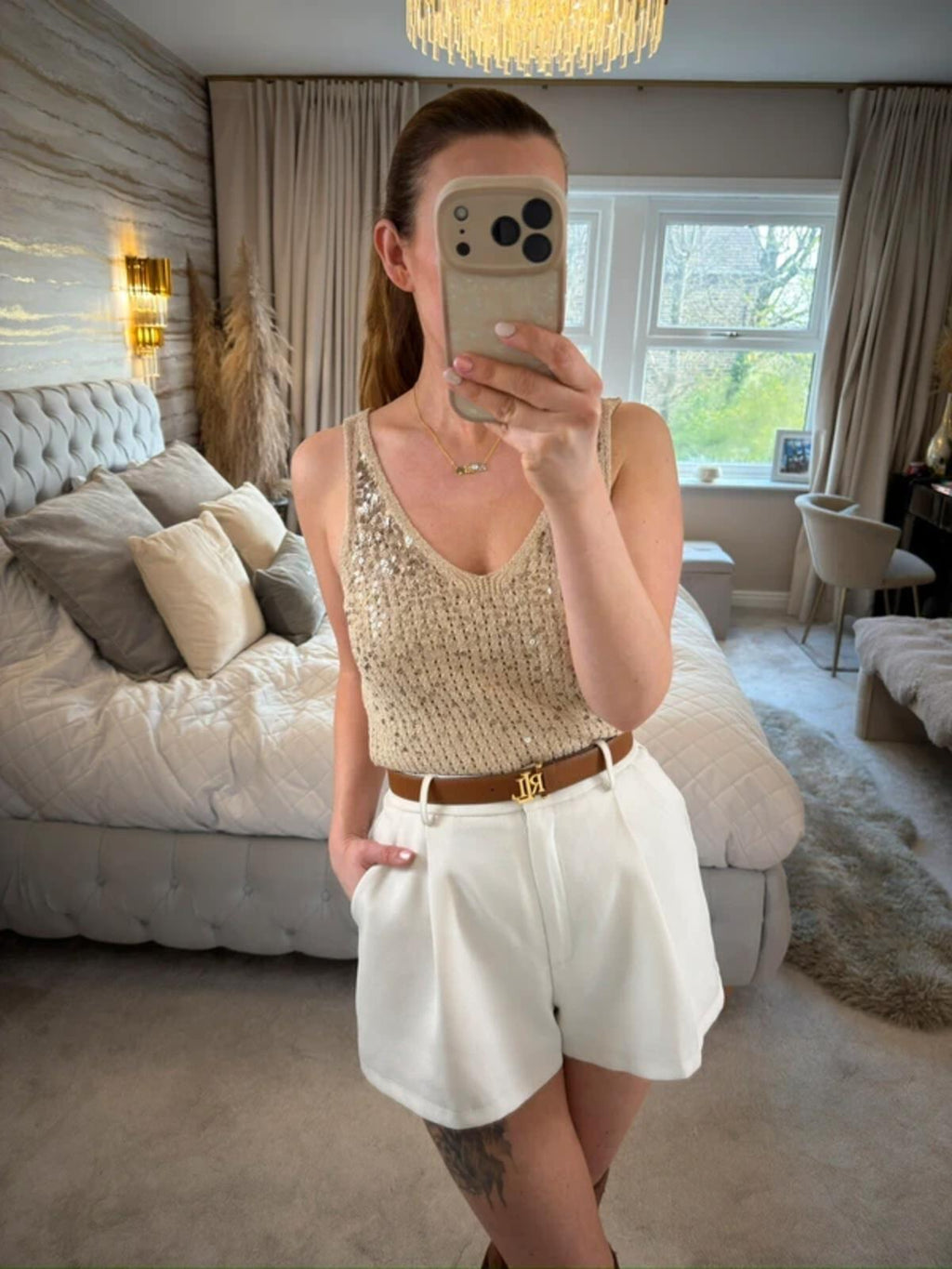 River Island Gold Metallic Sequin Knitted Top 12