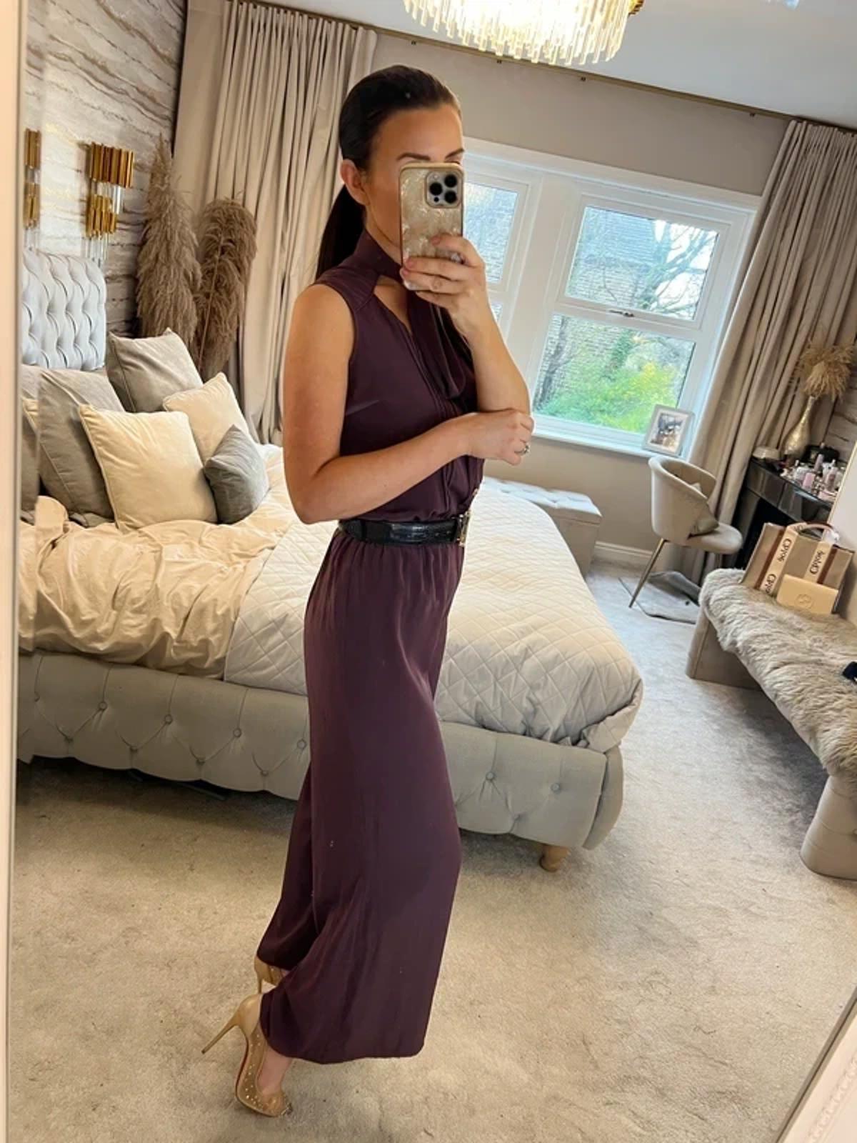 River Island Burgundy Cropped Pussy Bow Jumpsuit 6