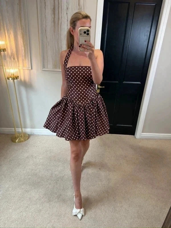 Runaway The Label Brown Polka Dot Mini Dress Large