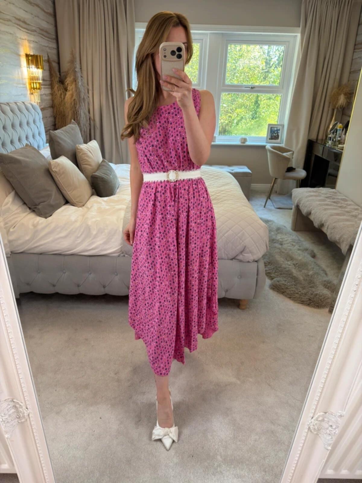 Nina Murati Pink Handkerchief Midi Dress One Size