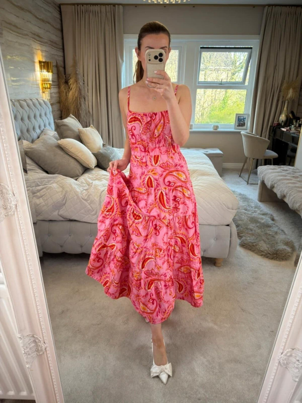 ⭐ Next Pink & Yellow Paisley Midi Dress Petite 10