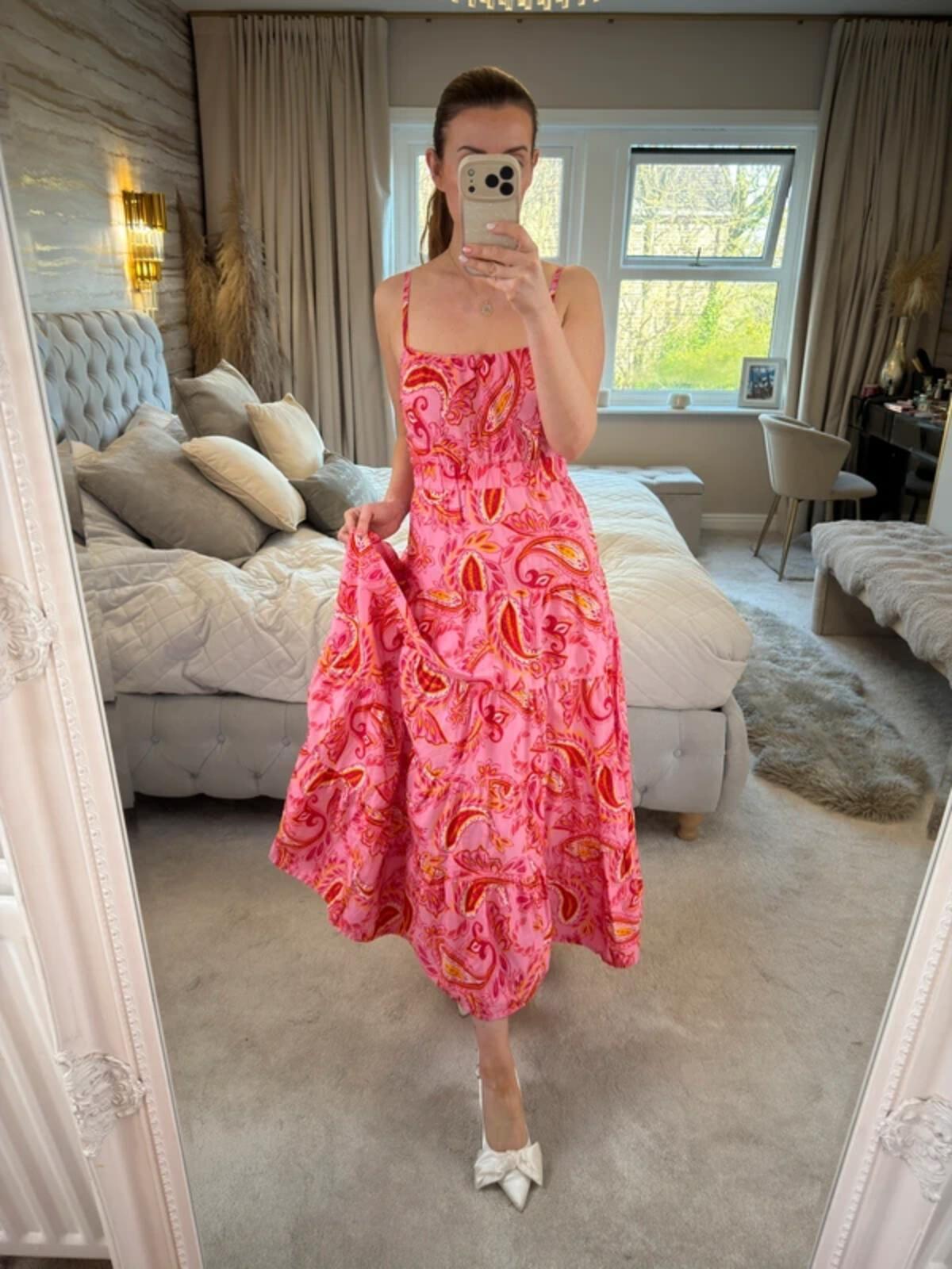 ⭐ Next Pink & Yellow Paisley Midi Dress Petite 10