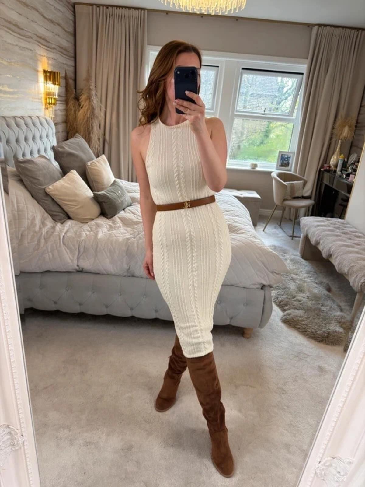 BNWT Zara Cream Cable Knit Midi Dress Small