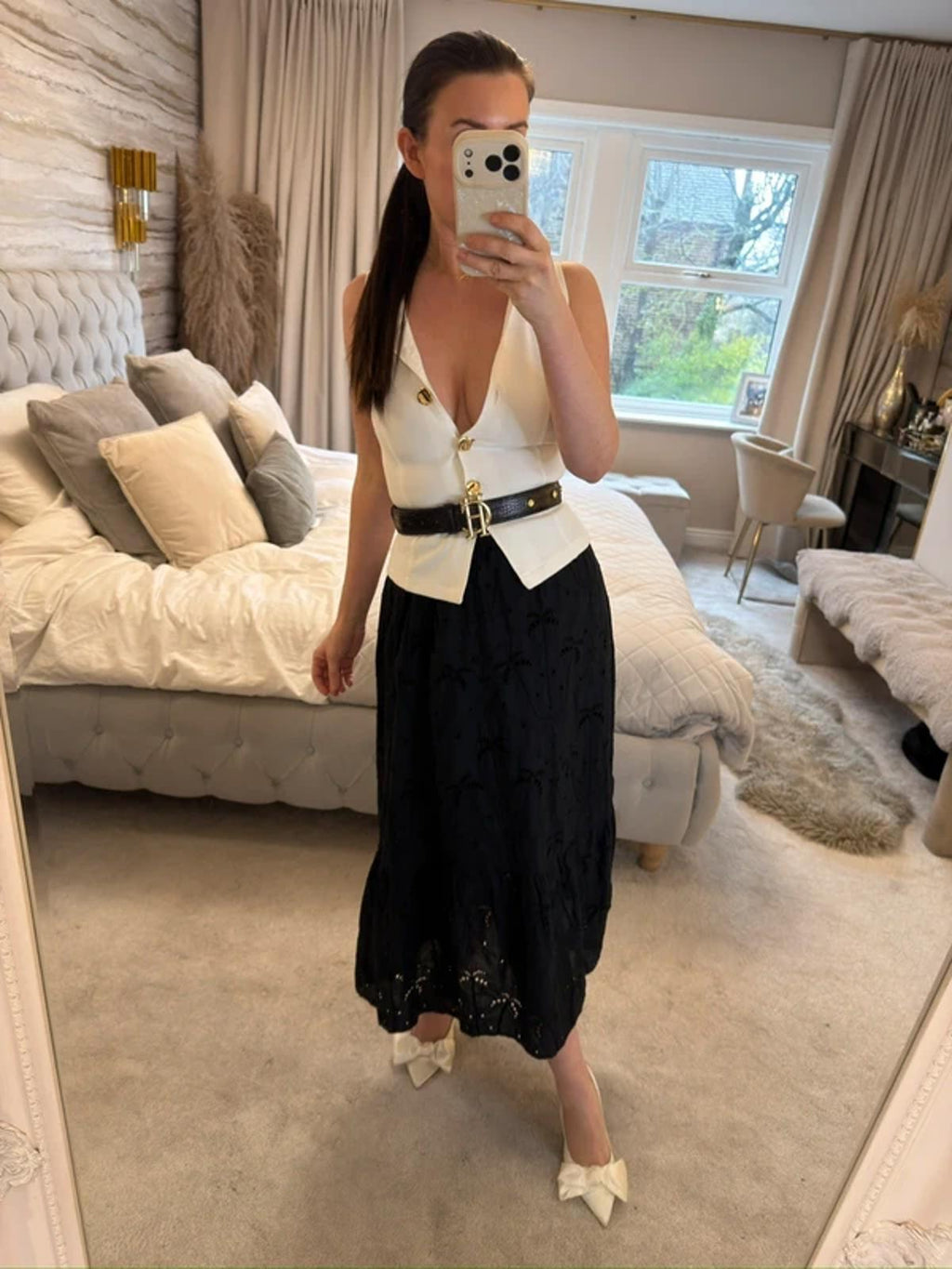 New Look Black Broderie Anglaise Boho Midi Skirt 6