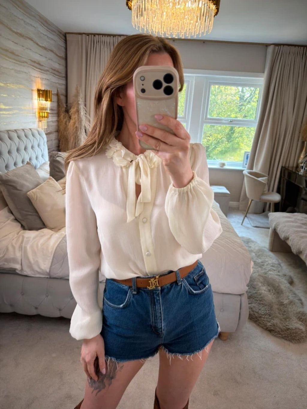 BNWT River Island Cream 3D Floral Pussybow Blouse 8