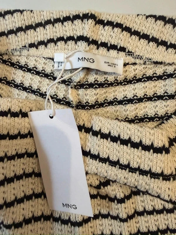 Mango Black & Cream Stripe Crochet Knitted Co Ord Set M/L