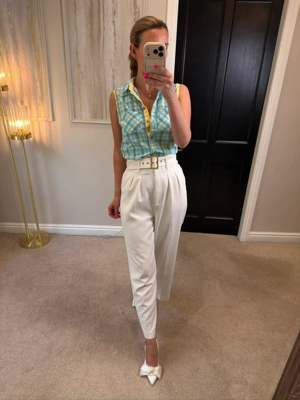 TU Blue & Yellow Gingham Tie Front Blouse 8