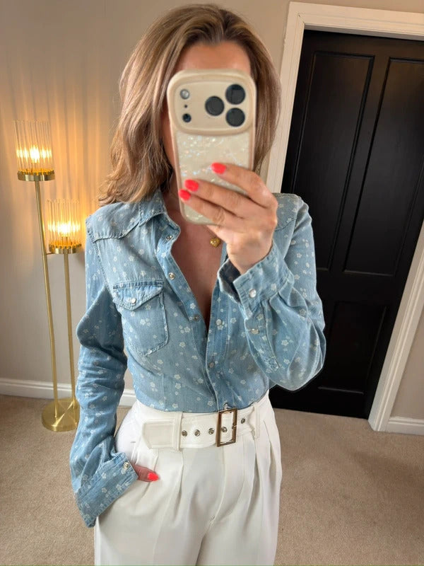 Papaya Denim Floral Shirt Size 8