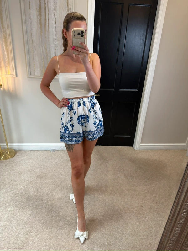 SHEIN Blue & White Porcelain Shorts Small