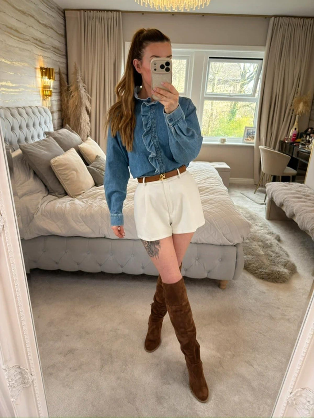 H&M Denim Frill Shirt XS