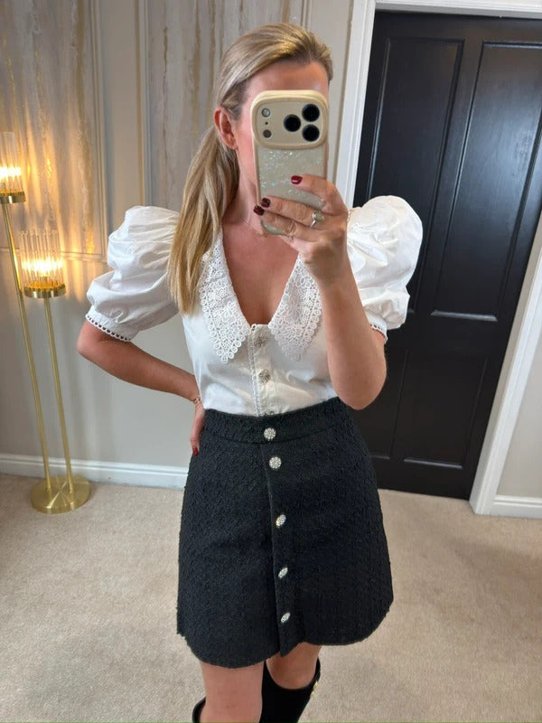 H&M Black Tweed Diamanté Skirt 12
