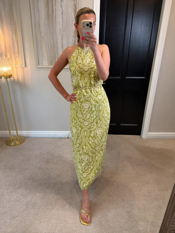 Mango Green Floral Open Back Midi Large