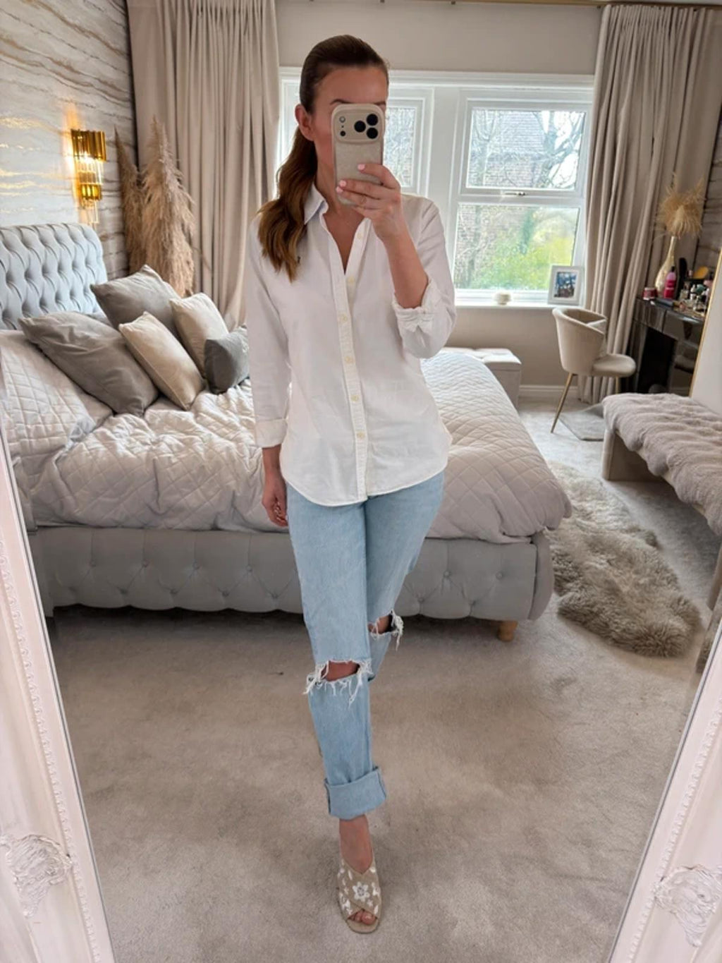 Zara Light Denim Mid Rise Ripped Straight Jeans 6