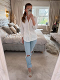 Zara Light Denim Mid Rise Ripped Straight Jeans 6