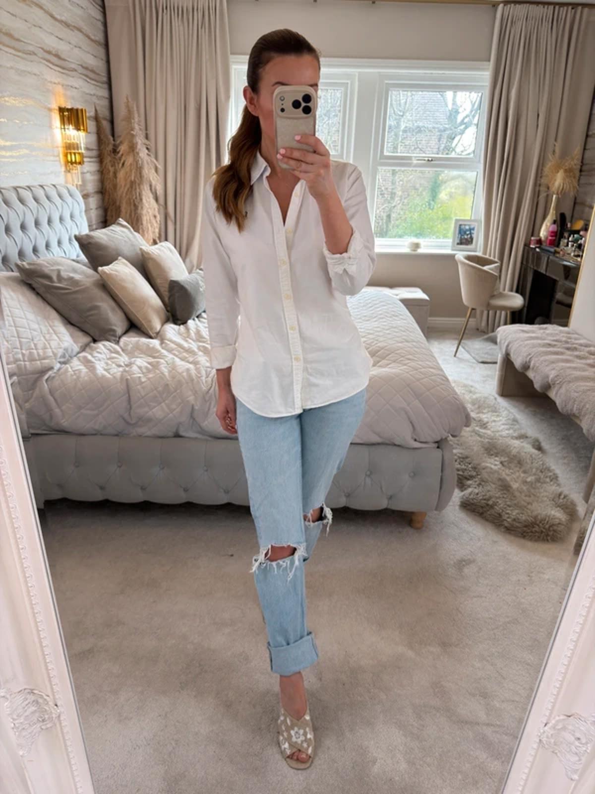 Zara Light Denim Mid Rise Ripped Straight Jeans 6