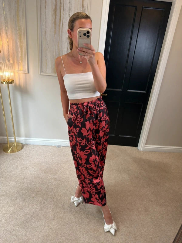 Zara Red Wide Leg Cropped Trousers Small