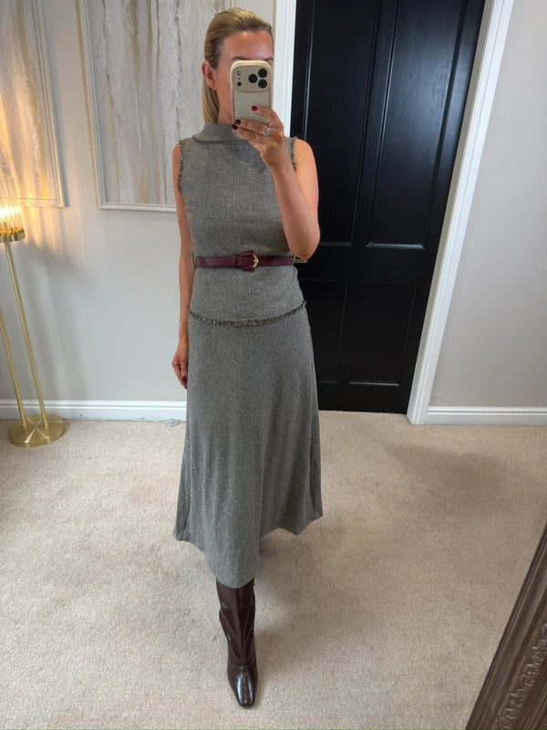 BNWT Zara Brown / Grey Tweed Style Midi Dress XS
