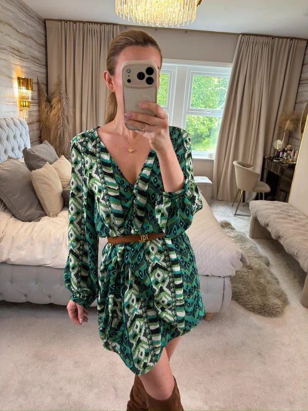 Zara Green Tie Side Mini Dress Small